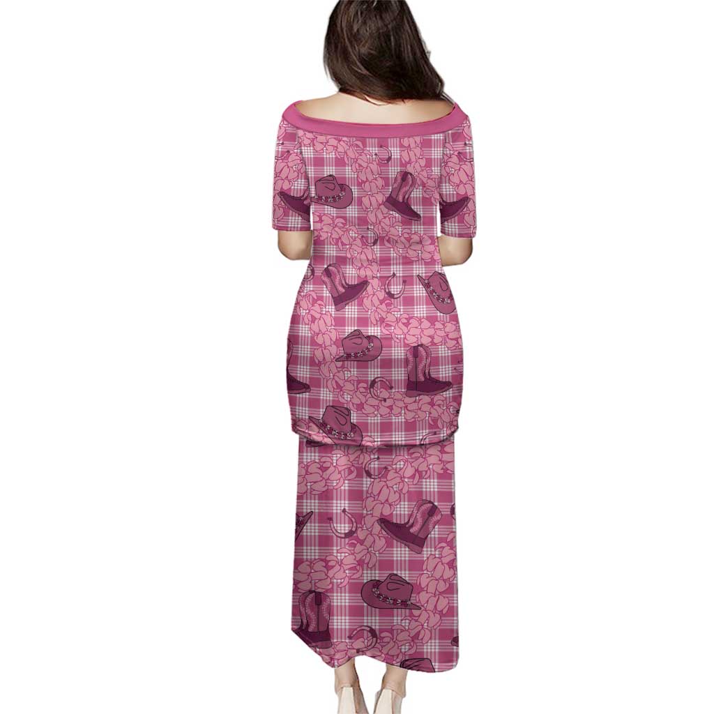 Pink Palaka Hawaii Cowboy Family Matching Puletasi and Hawaiian Shirt Puakenikeni Lei Paniolo Papale Seamless Vibes - Polynesian Pride