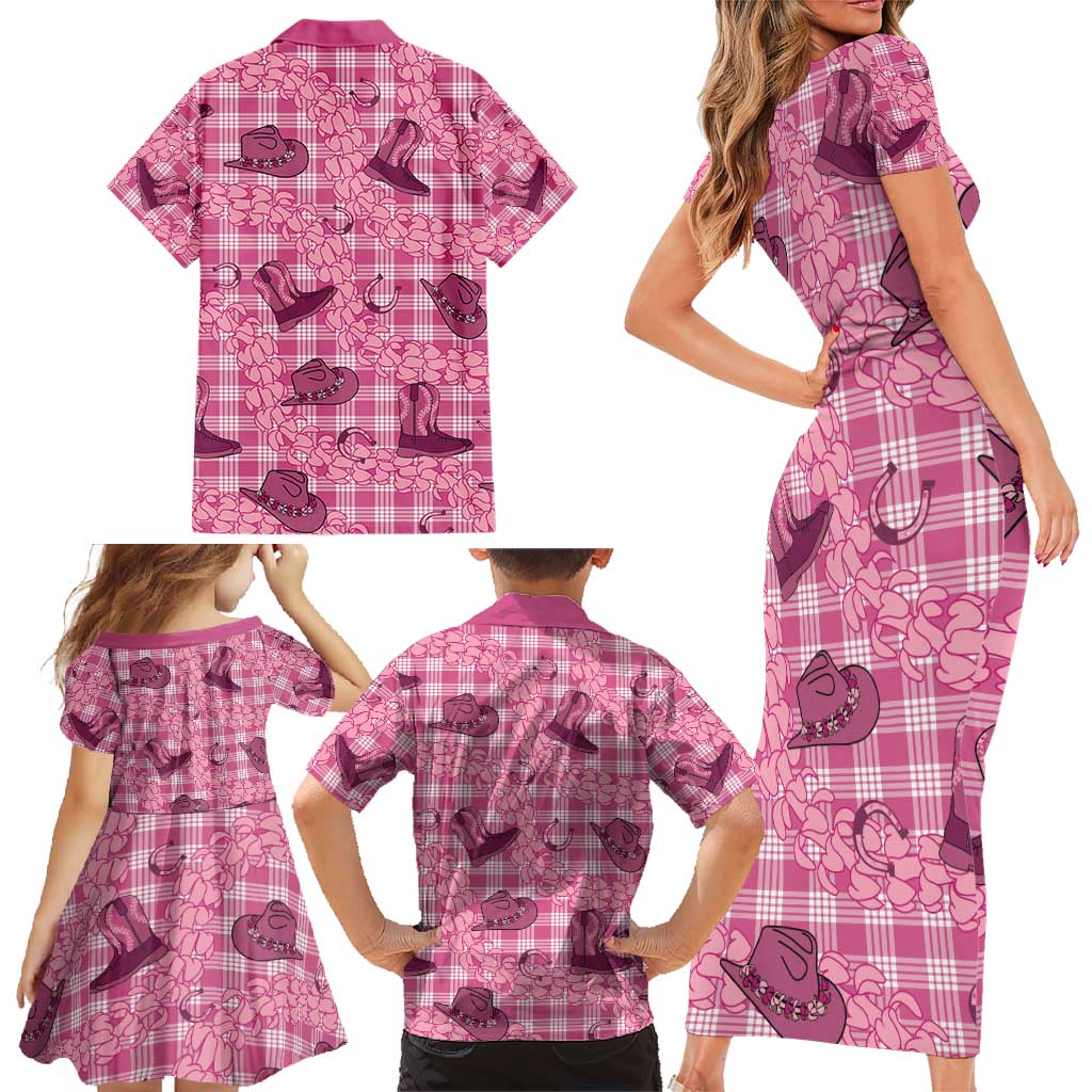 Pink Palaka Hawaii Cowboy Family Matching Short Sleeve Bodycon Dress and Hawaiian Shirt Puakenikeni Lei Paniolo Papale Seamless Vibes - Polynesian Pride