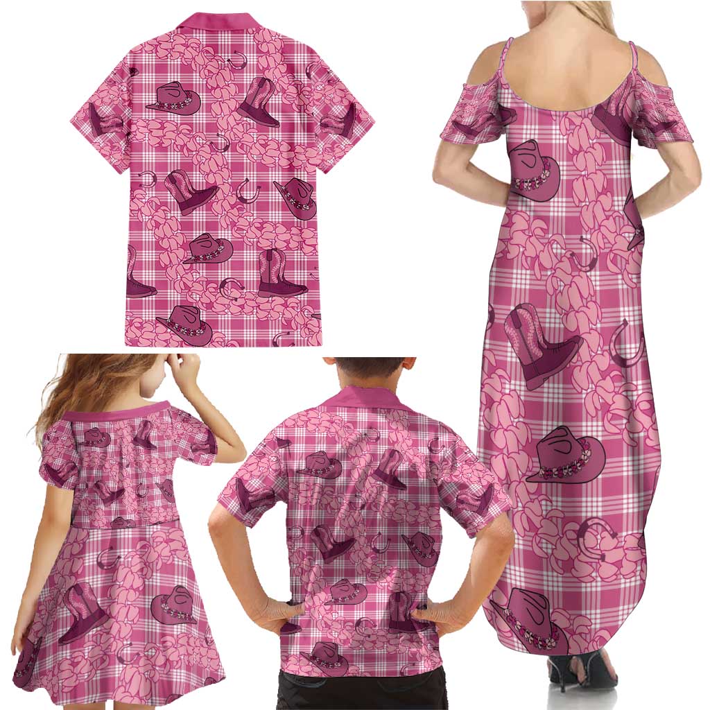 Pink Palaka Hawaii Cowboy Family Matching Summer Maxi Dress and Hawaiian Shirt Puakenikeni Lei Paniolo Papale Seamless Vibes - Polynesian Pride