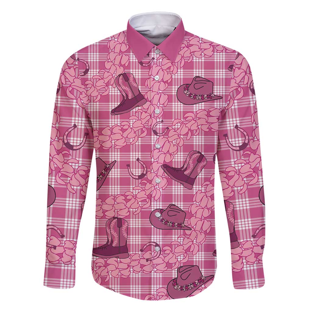 Pink Palaka Hawaii Cowboy Family Matching Summer Maxi Dress and Hawaiian Shirt Puakenikeni Lei Paniolo Papale Seamless Vibes - Polynesian Pride