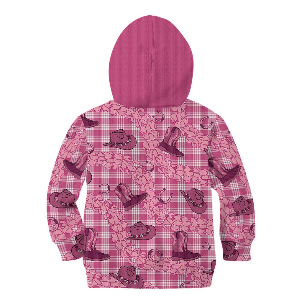 Pink Palaka Hawaii Cowboy Kid Hoodie Puakenikeni Lei Paniolo Papale Seamless Vibes - Polynesian Pride