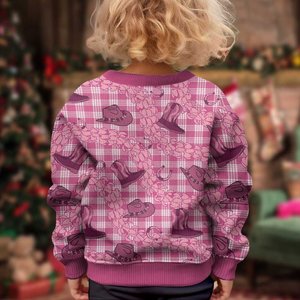 Pink Palaka Hawaii Cowboy Kid Ugly Christmas Sweater Puakenikeni Lei Paniolo Papale Seamless Vibes - Polynesian Pride