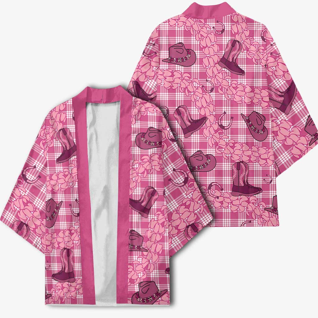 Pink Palaka Hawaii Cowboy Kimono Puakenikeni Lei Paniolo Papale Seamless Vibes - Polynesian Pride