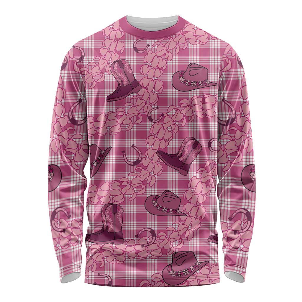 Pink Palaka Hawaii Cowboy Long Sleeve Shirt Puakenikeni Lei Paniolo Papale Seamless Vibes LT14 Unisex Pink - Polynesian Pride