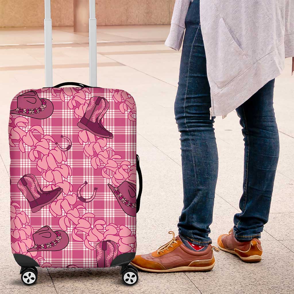 Pink Palaka Hawaii Cowboy Luggage Cover Puakenikeni Lei Paniolo Papale Seamless Vibes - Polynesian Pride