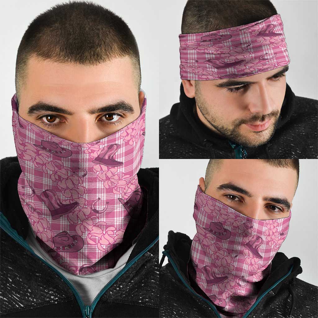 Pink Palaka Hawaii Cowboy Neck Gaiter Puakenikeni Lei Paniolo Papale Seamless Vibes - Polynesian Pride