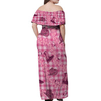 Pink Palaka Hawaii Cowboy Off Shoulder Maxi Dress Puakenikeni Lei Paniolo Papale Seamless Vibes - Polynesian Pride
