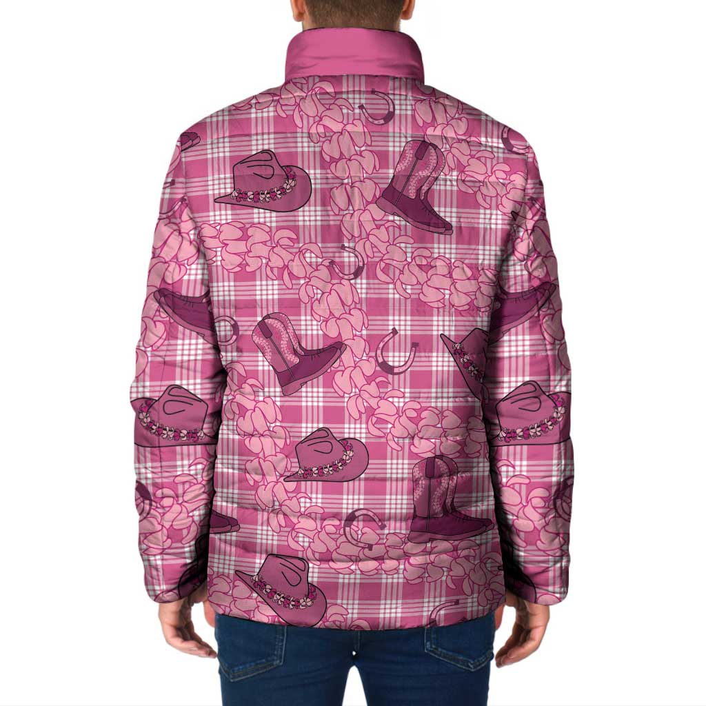 Pink Palaka Hawaii Cowboy Padded Jacket Puakenikeni Lei Paniolo Papale Seamless Vibes - Polynesian Pride