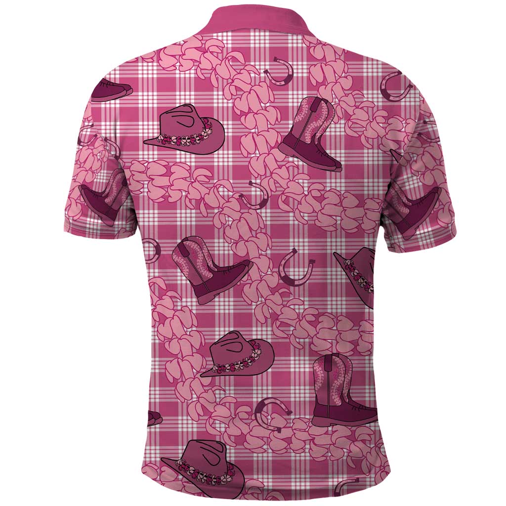 Pink Palaka Hawaii Cowboy Polo Shirt Puakenikeni Lei Paniolo Papale Seamless Vibes - Polynesian Pride