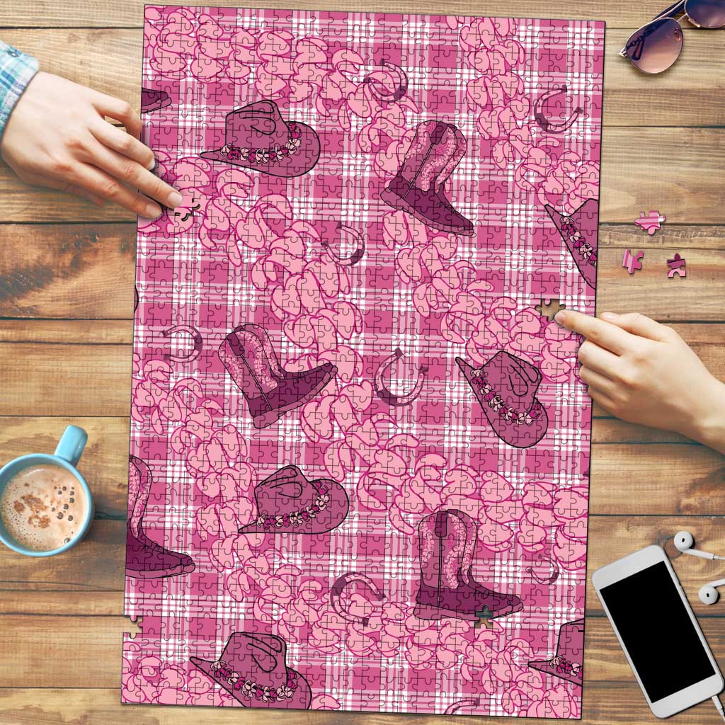 Pink Palaka Hawaii Cowboy Puzzle Puakenikeni Lei Paniolo Papale Seamless Vibes - Polynesian Pride