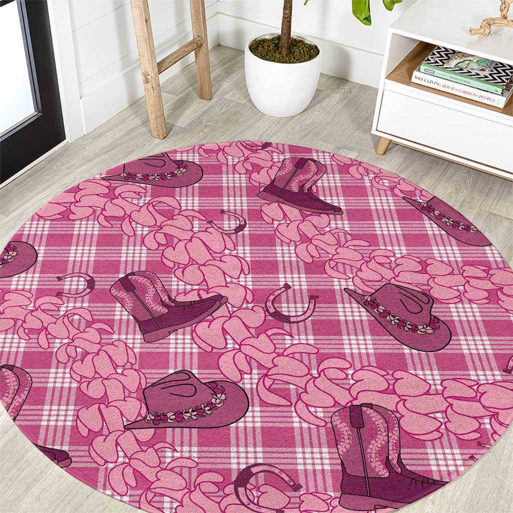 Pink Palaka Hawaii Cowboy Round Carpet Puakenikeni Lei Paniolo Papale Seamless Vibes - Polynesian Pride