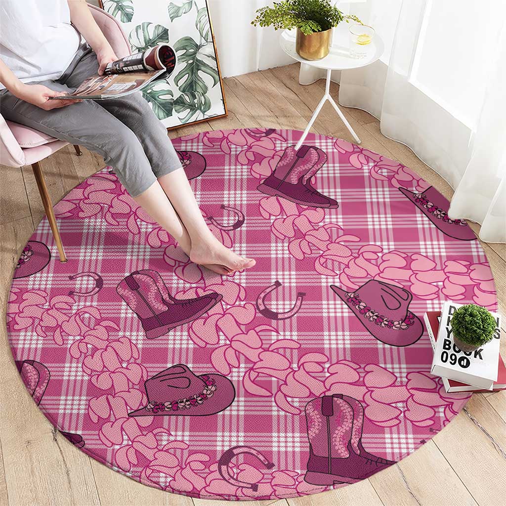 Pink Palaka Hawaii Cowboy Round Carpet Puakenikeni Lei Paniolo Papale Seamless Vibes - Polynesian Pride