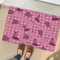 Pink Palaka Hawaii Cowboy Rubber Doormat Puakenikeni Lei Paniolo Papale Seamless Vibes - Polynesian Pride