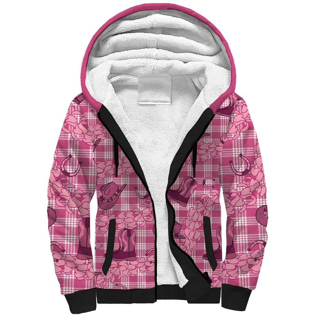 Pink Palaka Hawaii Cowboy Sherpa Hoodie Puakenikeni Lei Paniolo Papale Seamless Vibes LT14 Unisex Pink - Polynesian Pride