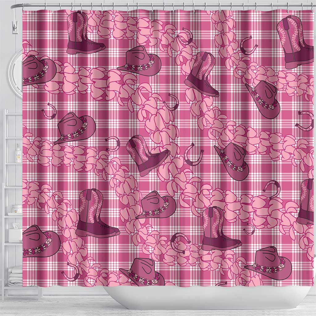 Pink Palaka Hawaii Cowboy Shower Curtain Puakenikeni Lei Paniolo Papale Seamless Vibes - Polynesian Pride