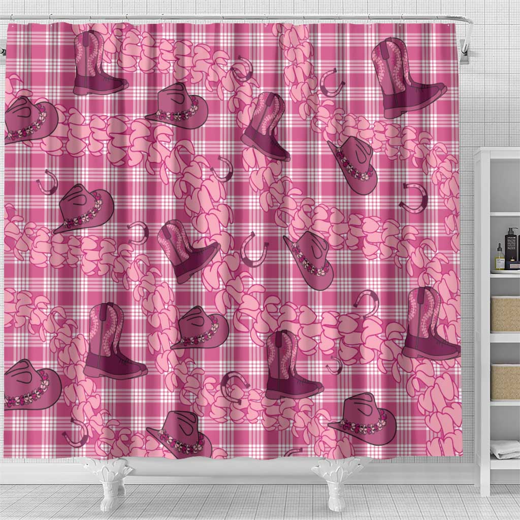 Pink Palaka Hawaii Cowboy Shower Curtain Puakenikeni Lei Paniolo Papale Seamless Vibes - Polynesian Pride