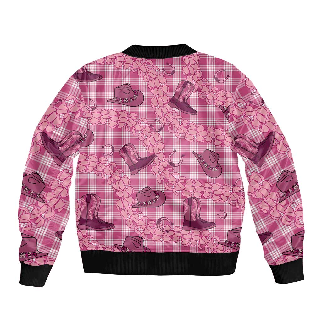 Pink Palaka Hawaii Cowboy Sleeve Zip Bomber Jacket Puakenikeni Lei Paniolo Papale Seamless Vibes - Polynesian Pride