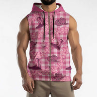 Pink Palaka Hawaii Cowboy Sleeveless Zip Hoodie Puakenikeni Lei Paniolo Papale Seamless Vibes - Polynesian Pride