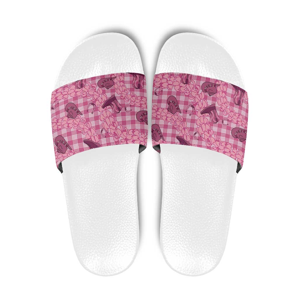 Pink Palaka Hawaii Cowboy Slide Sandals Puakenikeni Lei Paniolo Papale Seamless Vibes - Polynesian Pride