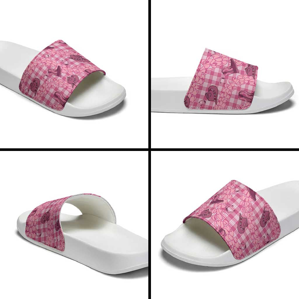 Pink Palaka Hawaii Cowboy Slide Sandals Puakenikeni Lei Paniolo Papale Seamless Vibes - Polynesian Pride