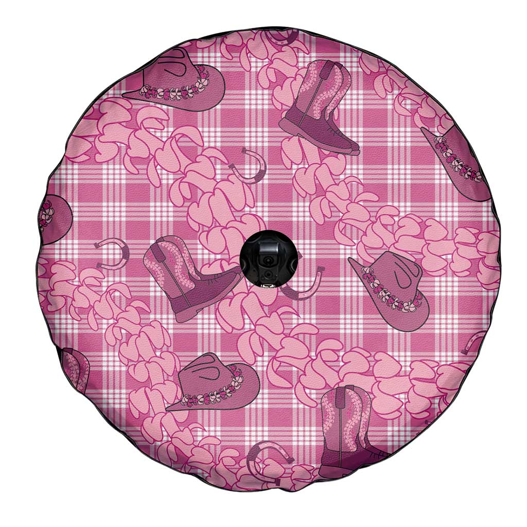 Pink Palaka Hawaii Cowboy Spare Tire Cover Puakenikeni Lei Paniolo Papale Seamless Vibes - Polynesian Pride