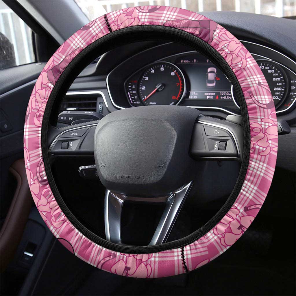 Pink Palaka Hawaii Cowboy Steering Wheel Cover Puakenikeni Lei Paniolo Papale Seamless Vibes - Polynesian Pride
