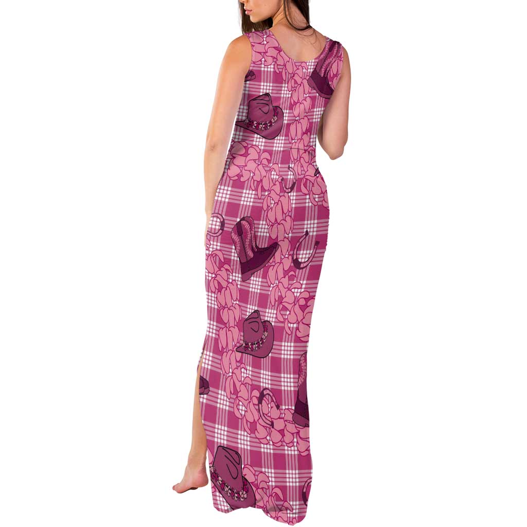 Pink Palaka Hawaii Cowboy Tank Maxi Dress Puakenikeni Lei Paniolo Papale Seamless Vibes - Polynesian Pride
