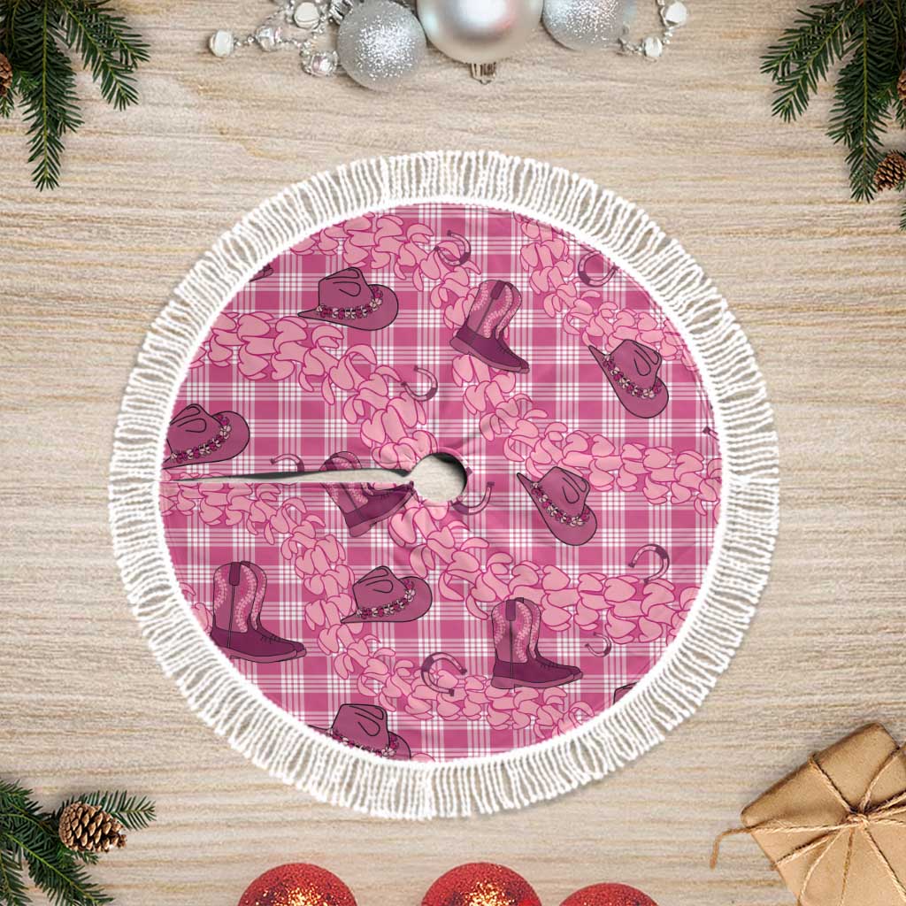 Pink Palaka Hawaii Cowboy Tree Skirt Puakenikeni Lei Paniolo Papale Seamless Vibes - Polynesian Pride