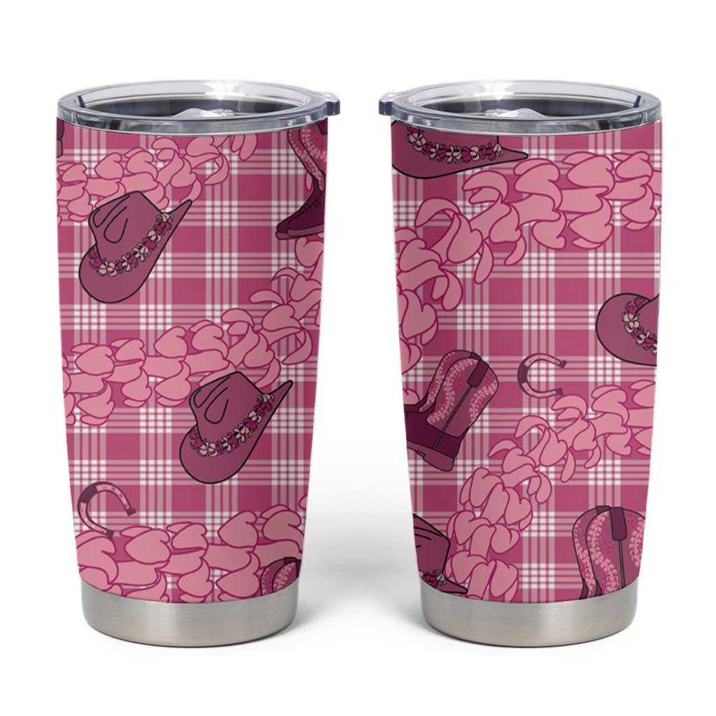 Pink Palaka Hawaii Cowboy Tumbler Cup Puakenikeni Lei Paniolo Papale Seamless Vibes - Polynesian Pride