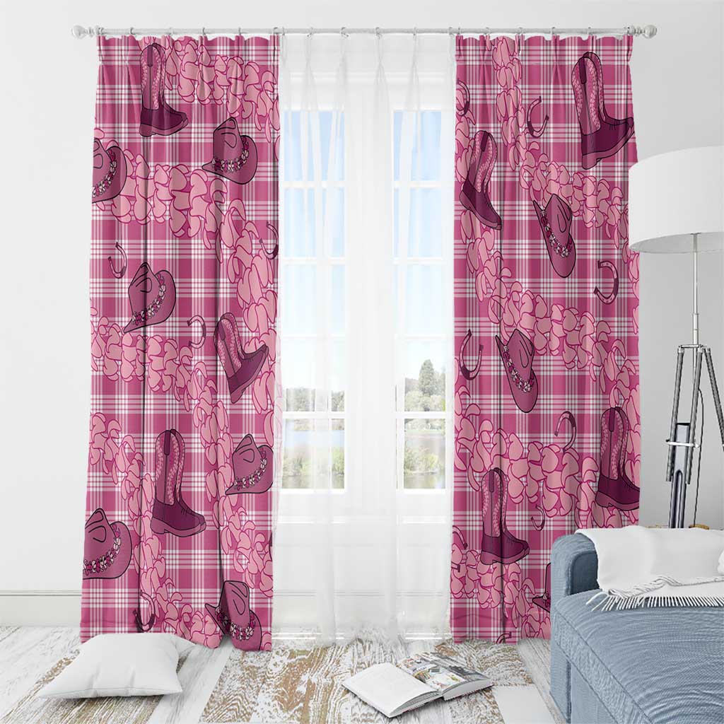 Pink Palaka Hawaii Cowboy Window Curtain Puakenikeni Lei Paniolo Papale Seamless Vibes - Polynesian Pride