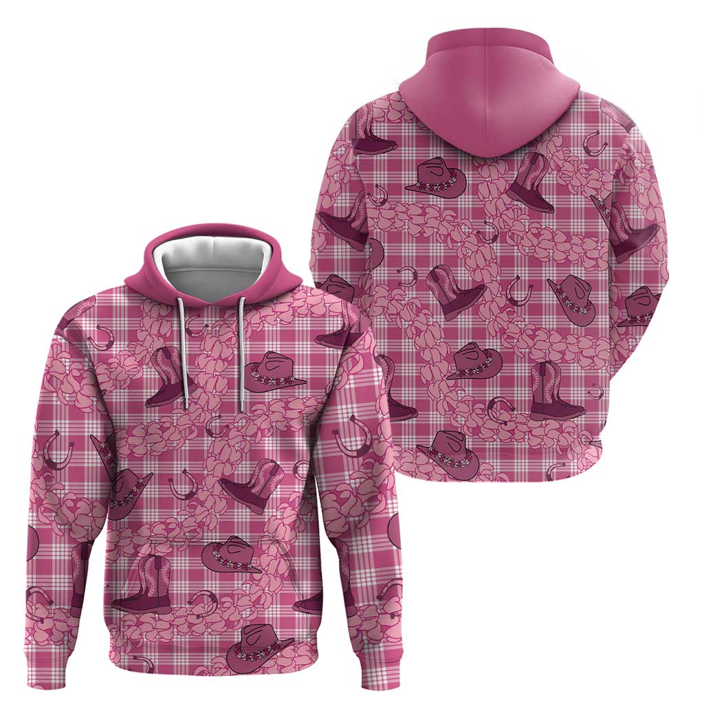 Pink Palaka Hawaii Cowboy Zip Hoodie Puakenikeni Lei Paniolo Papale Seamless Vibes - Polynesian Pride
