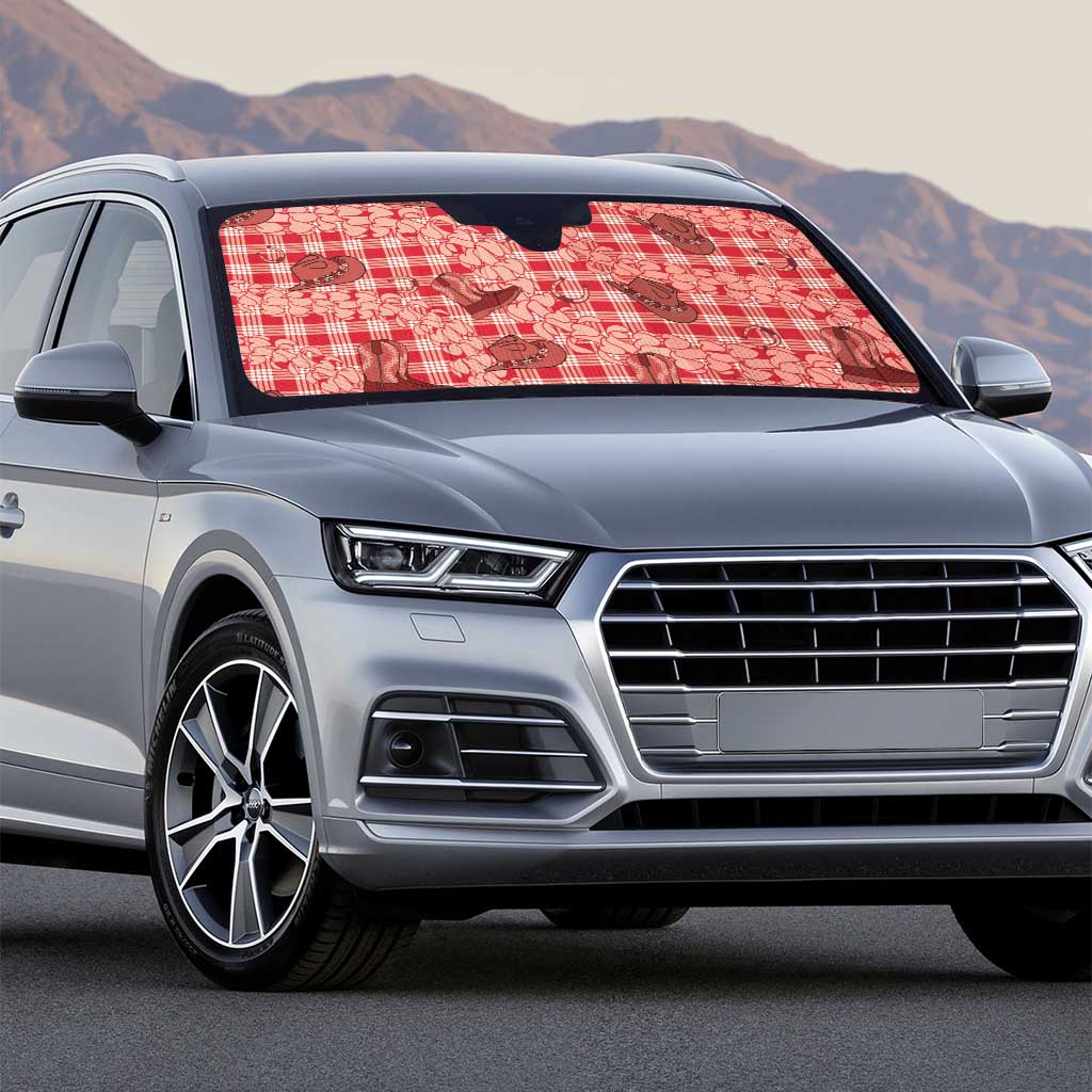 Red Palaka Hawaii Cowboy Auto Sun Shade Puakenikeni Lei Paniolo Papale Seamless Vibes - Polynesian Pride