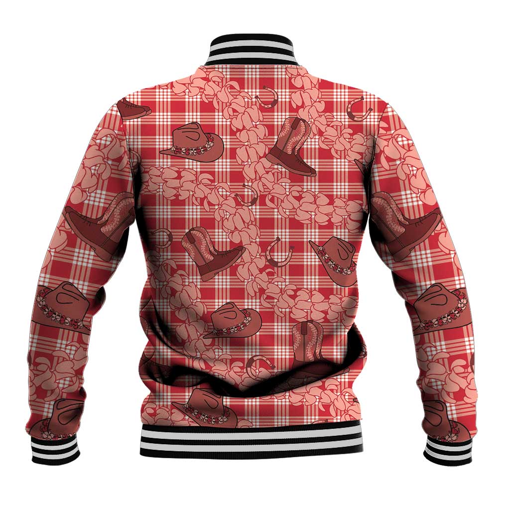 Red Palaka Hawaii Cowboy Baseball Jacket Puakenikeni Lei Paniolo Papale Seamless Vibes - Polynesian Pride
