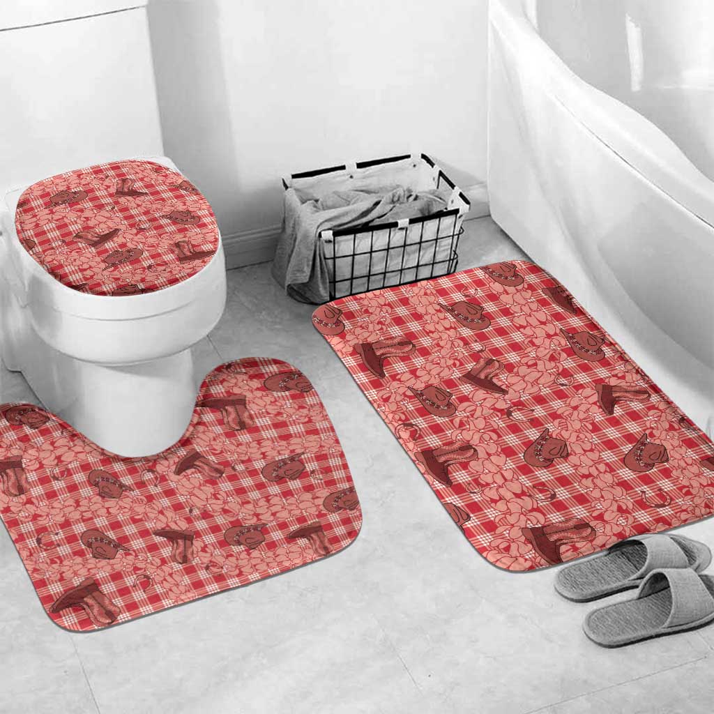 Red Palaka Hawaii Cowboy Bathroom Set Puakenikeni Lei Paniolo Papale Seamless Vibes - Polynesian Pride