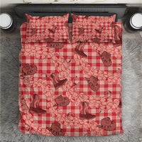 Red Palaka Hawaii Cowboy Bedding Set Puakenikeni Lei Paniolo Papale Seamless Vibes - Polynesian Pride