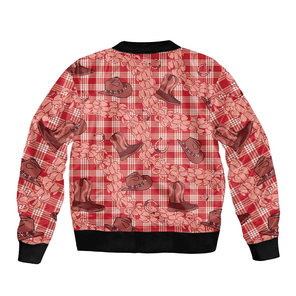 Red Palaka Hawaii Cowboy Bomber Jacket Puakenikeni Lei Paniolo Papale Seamless Vibes - Polynesian Pride