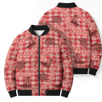 Red Palaka Hawaii Cowboy Bomber Puffer Jacket Puakenikeni Lei Paniolo Papale Seamless Vibes - Polynesian Pride