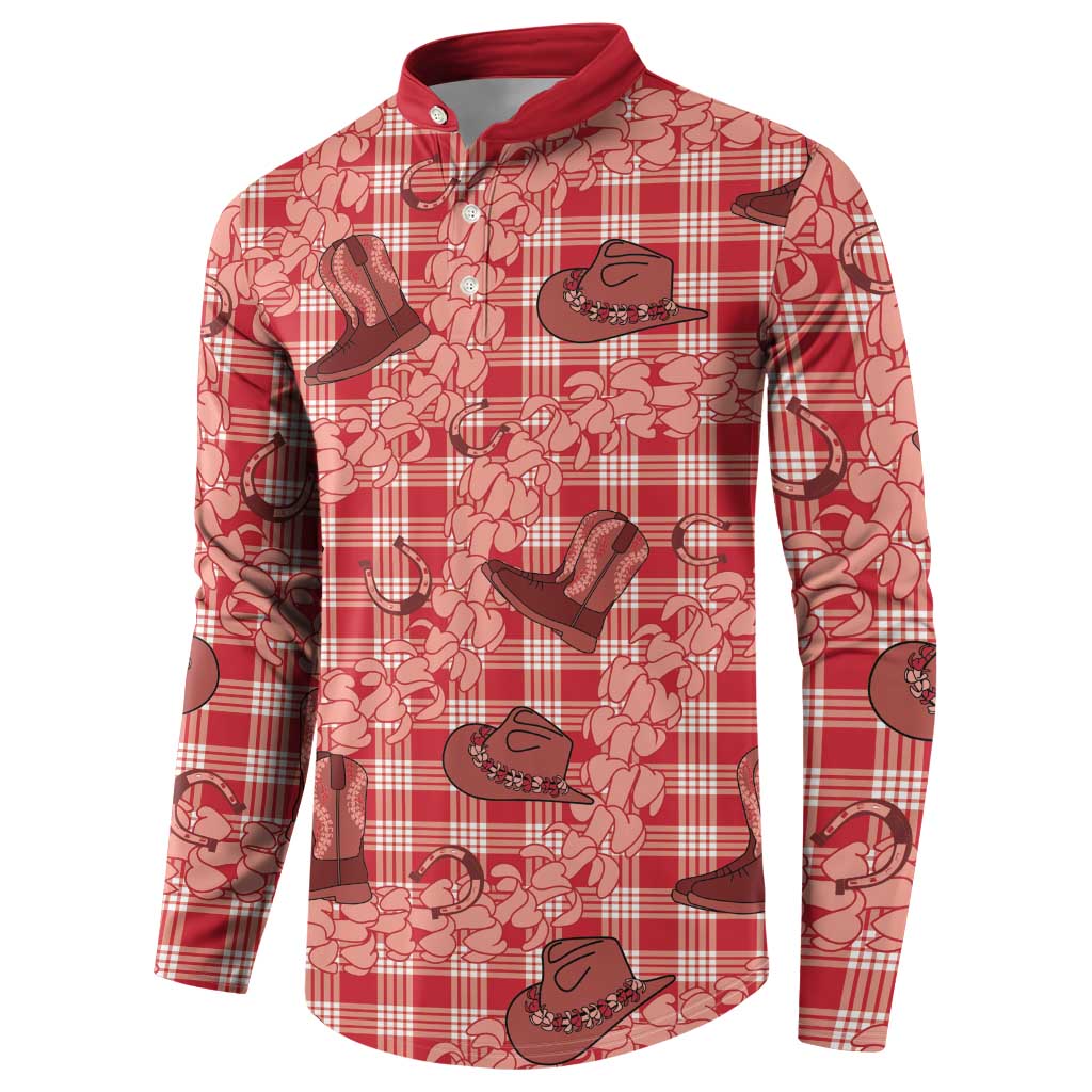 Red Palaka Hawaii Cowboy Button Sweatshirt Puakenikeni Lei Paniolo Papale Seamless Vibes LT14 - Polynesian Pride