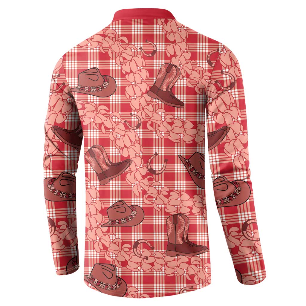 Red Palaka Hawaii Cowboy Button Sweatshirt Puakenikeni Lei Paniolo Papale Seamless Vibes LT14 - Polynesian Pride