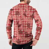 Red Palaka Hawaii Cowboy Button Sweatshirt Puakenikeni Lei Paniolo Papale Seamless Vibes LT14 - Polynesian Pride