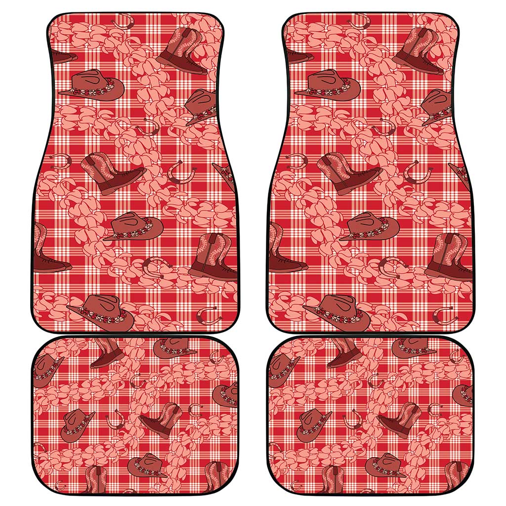 Red Palaka Hawaii Cowboy Car Mats Puakenikeni Lei Paniolo Papale Seamless Vibes - Polynesian Pride