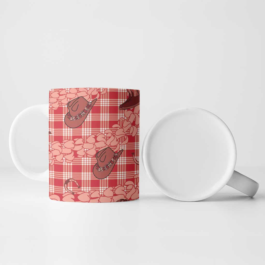 Red Palaka Hawaii Cowboy Ceramic Mug Puakenikeni Lei Paniolo Papale Seamless Vibes - Polynesian Pride