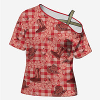 Red Palaka Hawaii Cowboy Cross Shoulder Shirt Puakenikeni Lei Paniolo Papale Seamless Vibes - Polynesian Pride