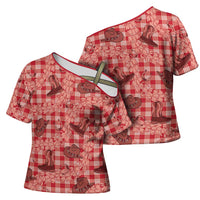 Red Palaka Hawaii Cowboy Cross Shoulder Shirt Puakenikeni Lei Paniolo Papale Seamless Vibes - Polynesian Pride
