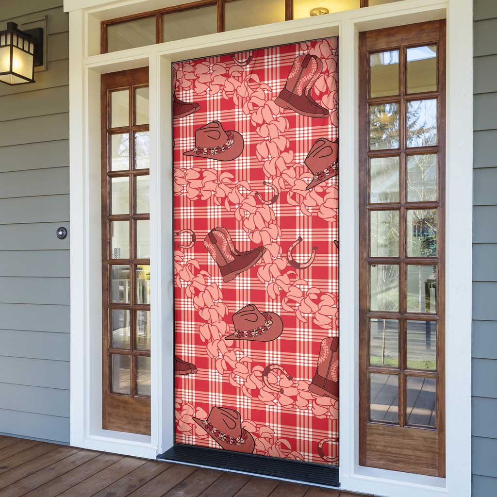 Red Palaka Hawaii Cowboy Door Cover Puakenikeni Lei Paniolo Papale Seamless Vibes - Polynesian Pride