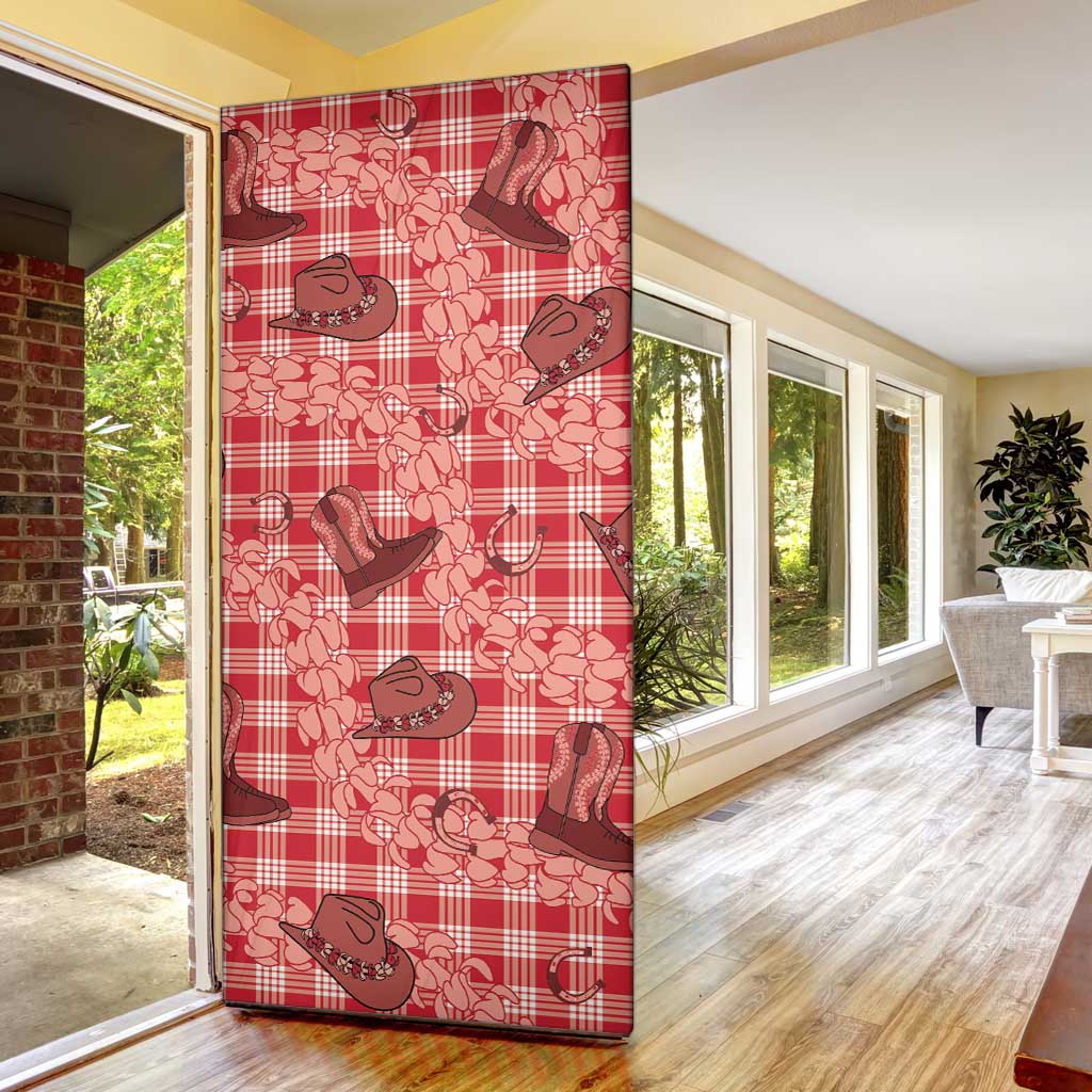 Red Palaka Hawaii Cowboy Door Cover Puakenikeni Lei Paniolo Papale Seamless Vibes - Polynesian Pride