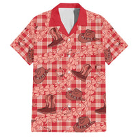 Red Palaka Hawaii Cowboy Family Matching Long Sleeve Bodycon Dress and Hawaiian Shirt Puakenikeni Lei Paniolo Papale Seamless Vibes - Polynesian Pride
