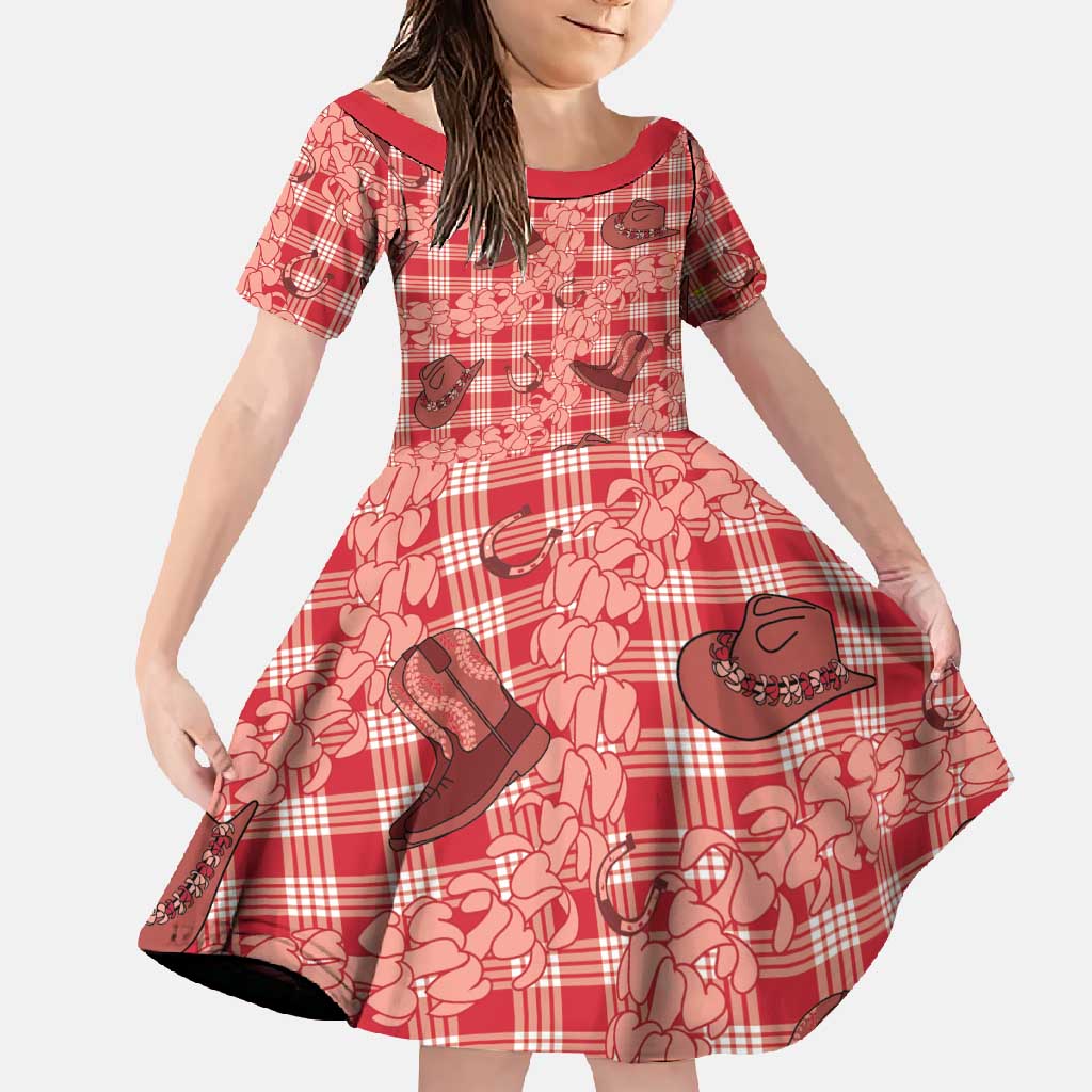 Red Palaka Hawaii Cowboy Family Matching Mermaid Dress and Hawaiian Shirt Puakenikeni Lei Paniolo Papale Seamless Vibes - Polynesian Pride