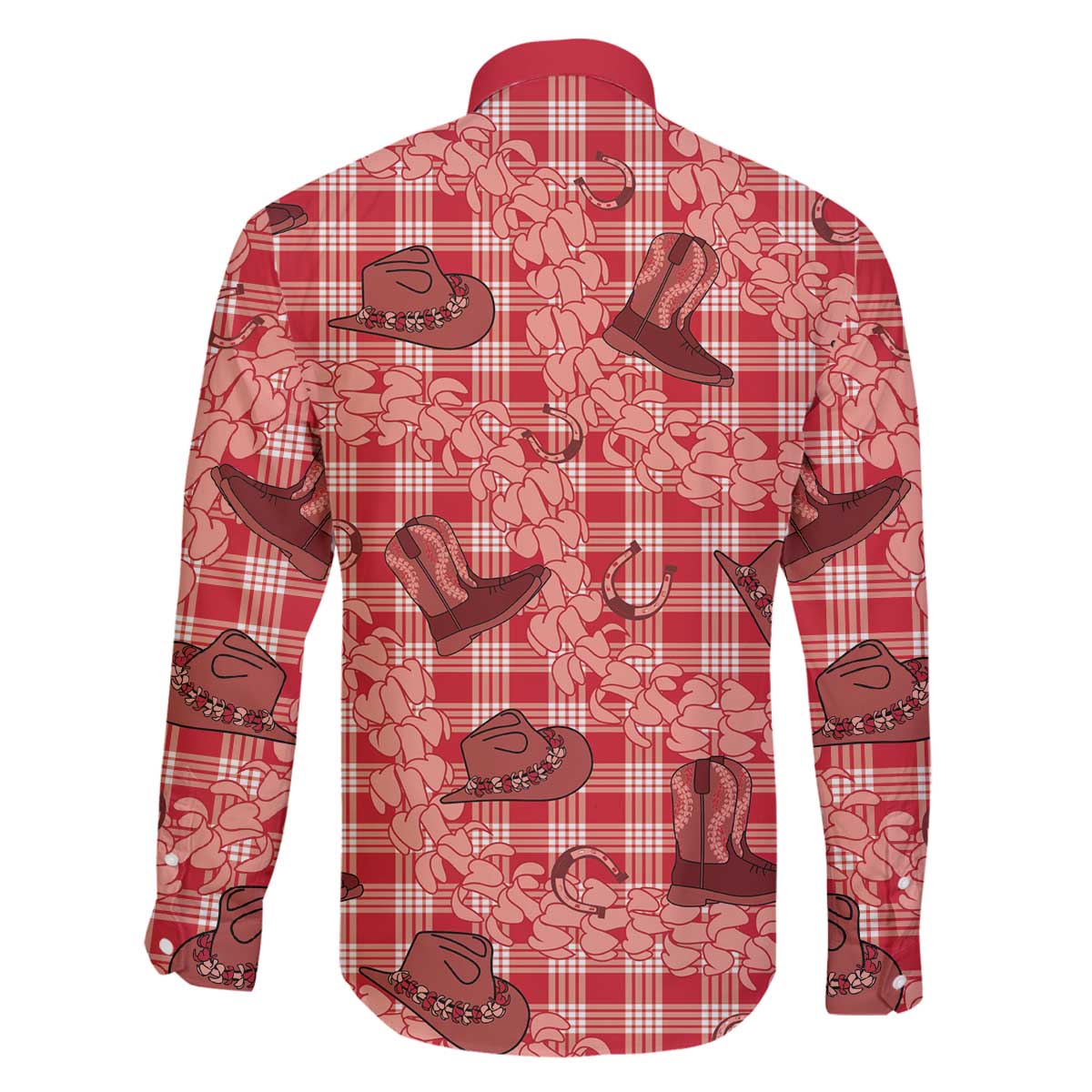 Red Palaka Hawaii Cowboy Family Matching Off The Shoulder Long Sleeve Dress and Hawaiian Shirt Puakenikeni Lei Paniolo Papale Seamless Vibes - Polynesian Pride