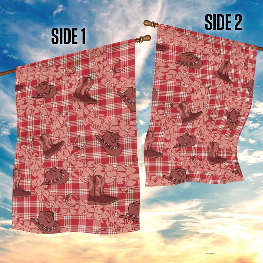 Red Palaka Hawaii Cowboy Garden Flag Puakenikeni Lei Paniolo Papale Seamless Vibes - Polynesian Pride